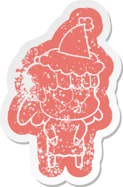 Bir insan tarafından çizilmiş Noel Baba şapkası giyen ıslık çalan bir kızın garip bir karikatürü.