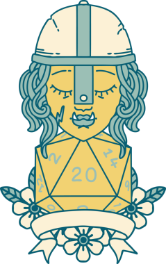 Retro Dövme Tarzı Yarı Ork Dövüşçüsü Bir insan tarafından çizilmiş doğal yirmi zar atışıyla