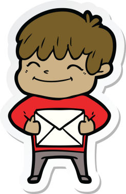 Bir insan tarafından çizilmiş mutlu bir çocuğun çıkartması.