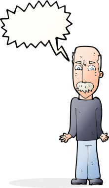 Çizgi filmdeki baba, bir insan tarafından çizilmiş konuşma balonuyla omuz silkiyor.