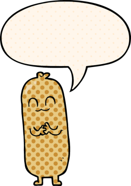 Bir insan tarafından çizilmiş çizgi roman tarzında konuşma baloncuklu çizgi film sosisi.