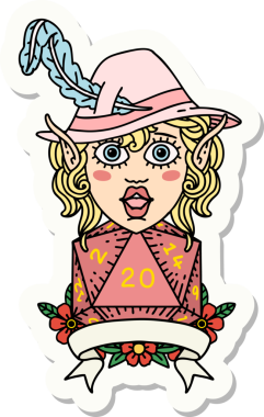 Bir insan tarafından çizilmiş 20 zarlı elf şairinin çıkartması.