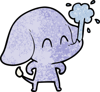 Bir insan tarafından çizilmiş su püskürten sevimli bir fil.