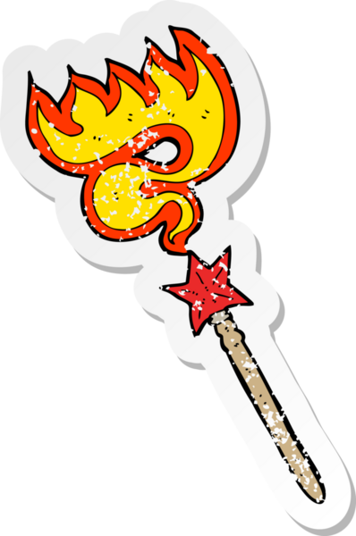 Bir insan tarafından çizilmiş sihirli değnek ve ateş büyüsünün geriletilmiş yapıştırması.