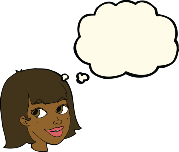 Bir insan tarafından çizilmiş düşünce baloncuklu mutlu kadın yüzü.