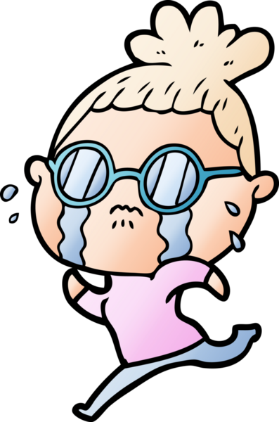 Bir insan tarafından çizilmiş gözlüklü, ağlayan bir kadın.