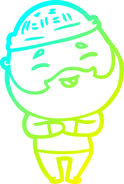 Bir insan tarafından çizilmiş, mutlu, sakallı, çizgi film karakteri.