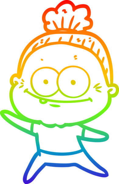 Gökkuşağı gradyan çizgi çizimi Bir insan tarafından çizilmiş mutlu yaşlı kadın