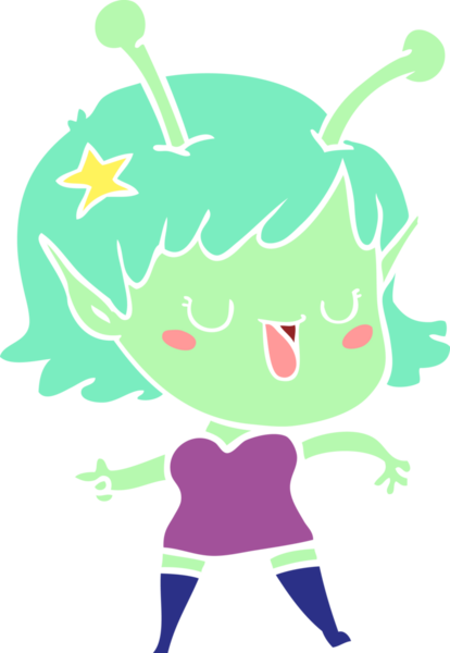 Mutlu uzaylı kız düz renkli çizgi film bir insan tarafından çizildi.