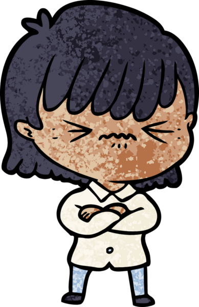 Bir insan tarafından çizilmiş kızgın çizgi film kızı.