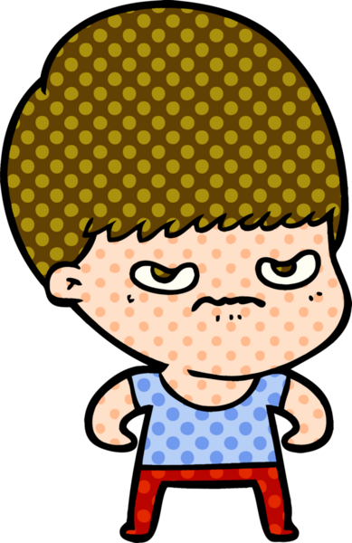 Bir insan tarafından çizilmiş sinirli çizgi film çocuğu.