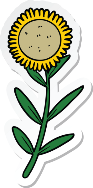 Bir insan tarafından çizilmiş bir ayçiçeğinin çıkartması.