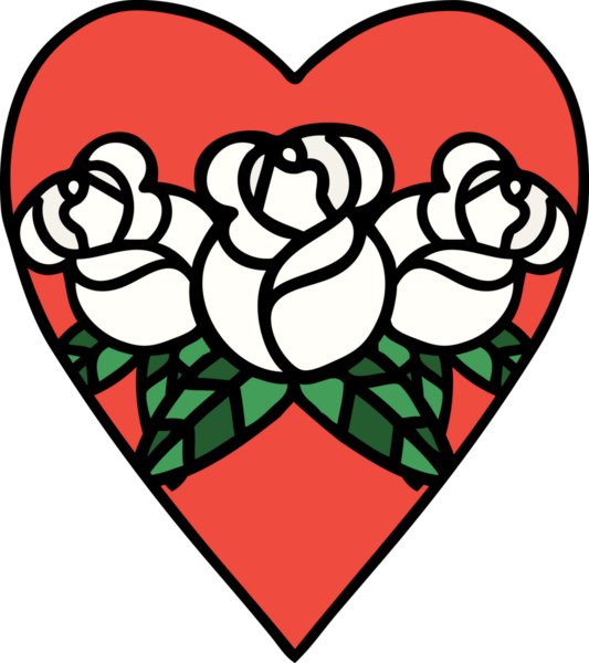 Geleneksel kalp şeklinde dövme ve bir insan tarafından çizilmiş çiçekler.