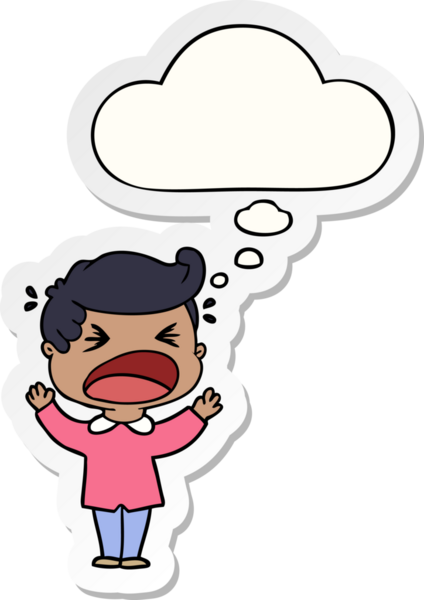 İnsan tarafından çizilmiş bir çıkartma gibi düşünce balonlu adam diye bağıran çizgi film.