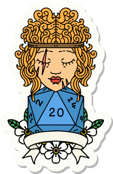 Bir insan tarafından çizilmiş 20 zarlı bir insan barbarının çıkartması.