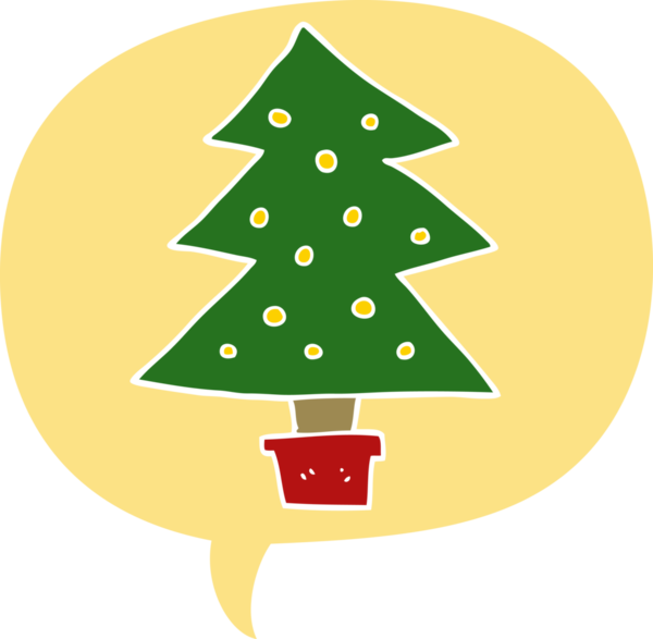 bir insan tarafından çizilmiş retro tarzı konuşma baloncuğu olan çizgi film noel ağacı