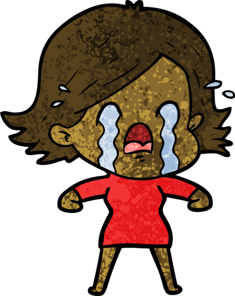 Bir insan tarafından çizilmiş ağlayan çizgi film kadını.