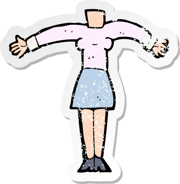 Bir insan tarafından çizilmiş bir karikatür kadın vücudunun gerilimli etiketi.