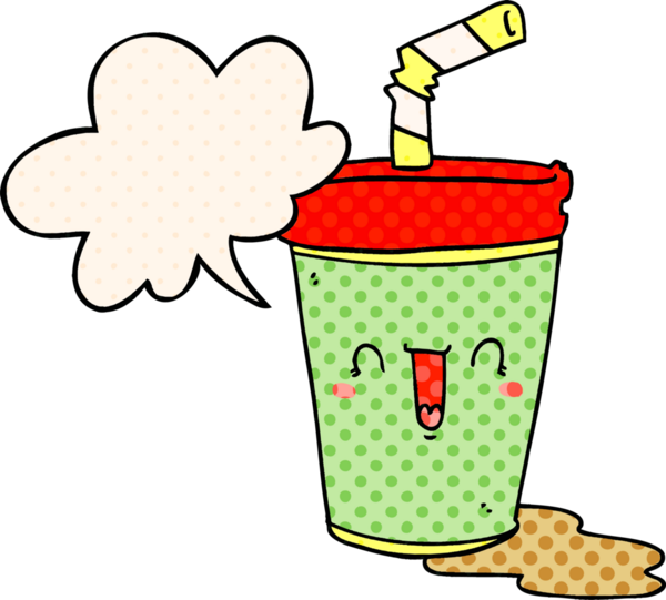 Bir insan tarafından çizilmiş çizgi roman tarzında konuşma baloncuğu olan tatlı bir karikatür soda.
