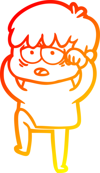 Bir insan tarafından çizilmiş, bitkin bir çocuğun sıcak çizgi çizimi.