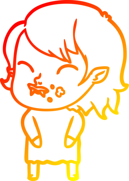 Bir insan tarafından çizilmiş yanağında kan olan vampir bir kızın çizgi film çizimi.