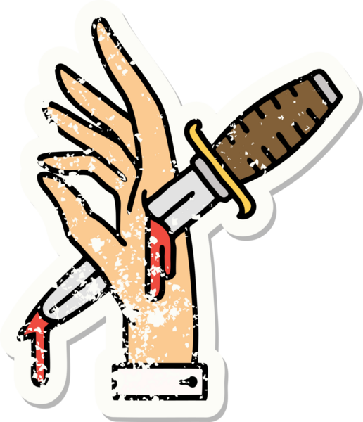 İnsan eliyle çizilmiş geleneksel bir hançer stili dövmesi var.