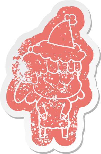 Bir insan tarafından çizilmiş Noel Baba şapkası giyen ıslık çalan bir kızın garip bir karikatürü.