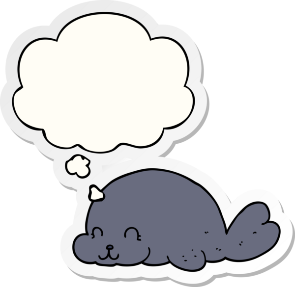 Düşünce baloncuklu şirin karikatür mührü insan tarafından çizilmiş bir çıkartma gibi.