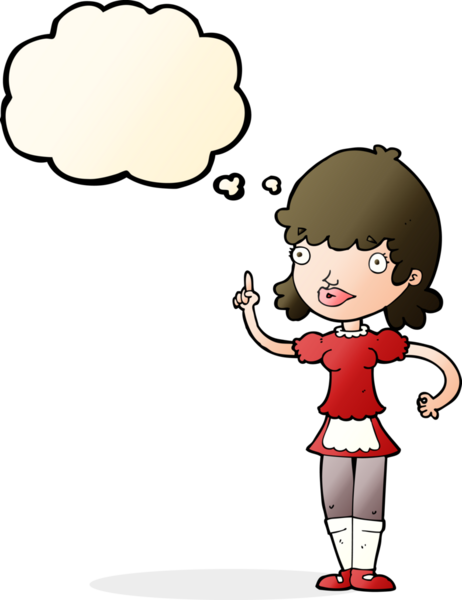 Bir insan tarafından çizilmiş düşünce balonlu çizgi film kızı.