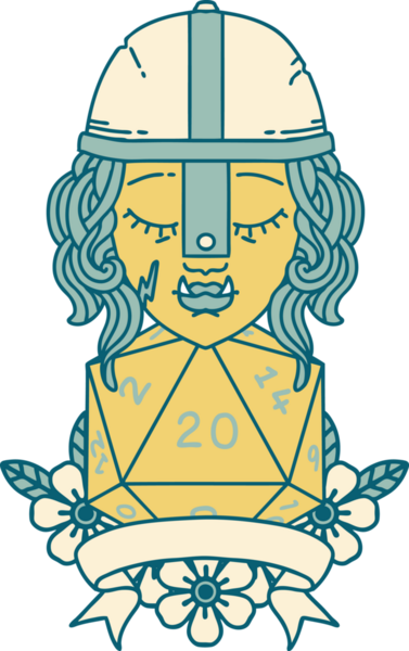 Retro Dövme Tarzı Yarı Ork Dövüşçüsü Bir insan tarafından çizilmiş doğal yirmi zar atışıyla