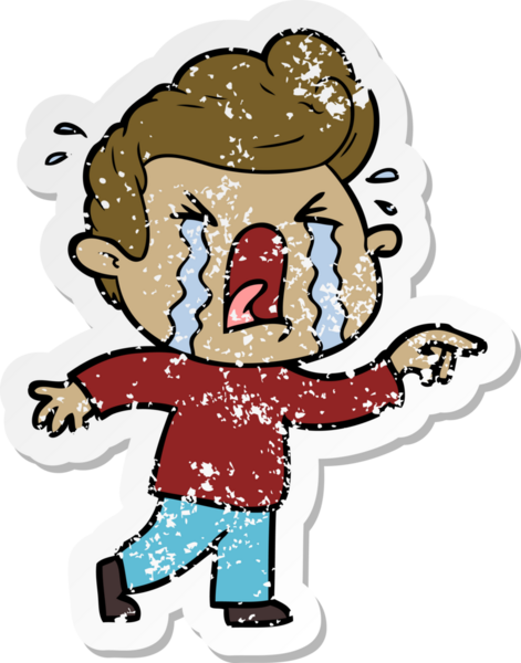 Bir insan tarafından çizilmiş ağlayan bir karikatür çıkartması.