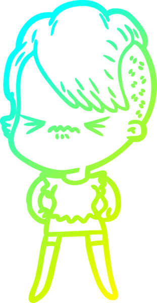 Bir çizgi film karakteri çizen soğuk gradyan, bir insan tarafından çizilmiş hippi bir kız.