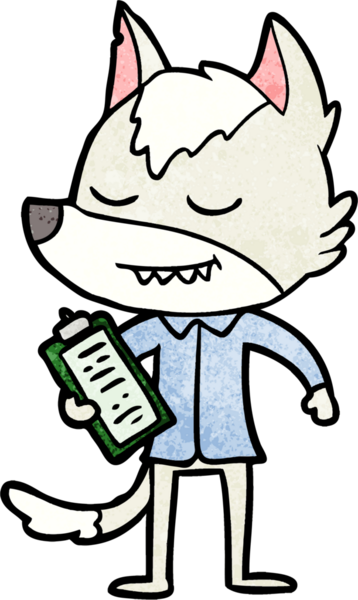 Bir insan tarafından çizilmiş notları olan dost canlısı çizgi film kurdu.