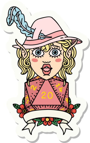 Bir insan tarafından çizilmiş 20 zarlı elf şairinin çıkartması.