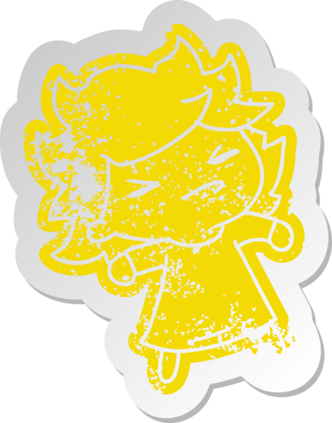 Bir insan tarafından çizilmiş sevimli bir kawai kızının sıkıntılı eski çizgi film çıkartması.