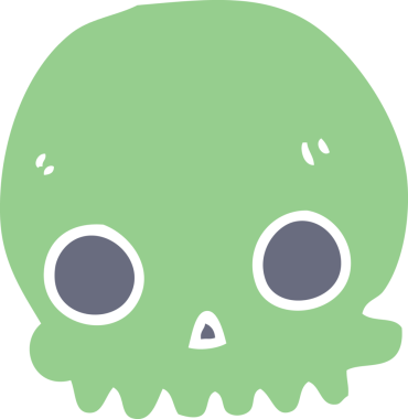 Bir insan tarafından çizilmiş düz renkli çizgi film kafatası