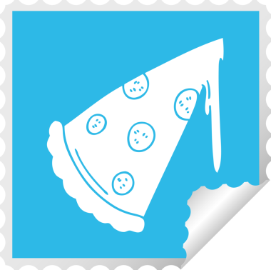 Bir insan tarafından çizilmiş kare soyulmuş tuhaf bir pizza dilimi.