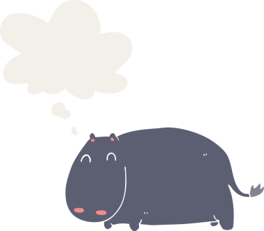 Bir insan tarafından çizilmiş, düşünce baloncuklu çizgi film hipopotamları.