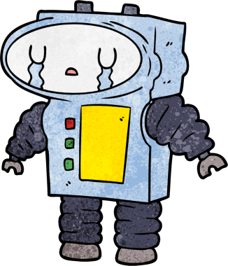 Bir insan tarafından çizilmiş ağlayan robot çizgi film.
