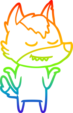 Gökkuşağı gradyan çizgisi. Bir insan tarafından çizilmiş dost bir kurt çizgi filmi.