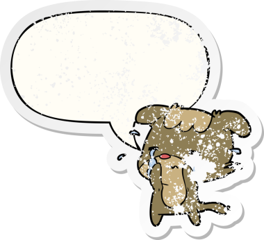 karikatür üzgün köpek konuşma baloncuğuyla ağlıyor bir insan tarafından çizilmiş sıkıntılı eski bir çıkartma