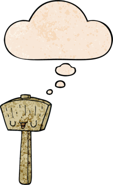 bir insan tarafından çizilmiş grunge doku biçiminde düşünce baloncuğu olan karton çekiç.