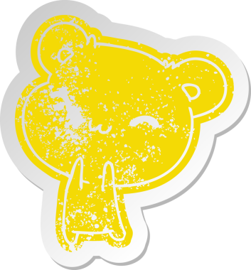 Sıkıntılı eski çizgi film çıkartması Kawaii bir insan tarafından çizilmiş sevimli oyuncak ayı.