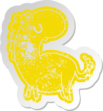 Bir insan tarafından çizilmiş şirin bir atın eski çizgi film etiketi kawaii