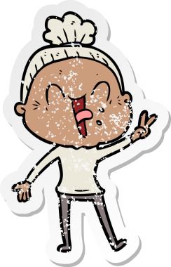 Bir insan tarafından çizilmiş mutlu, yaşlı bir kadının sıkıntılı çıkartması.