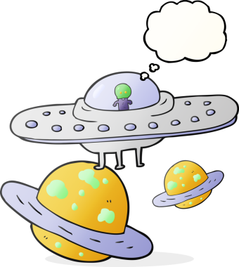 Uzayda bir insan tarafından çizilmiş serbest çizim düşünce balonu uçan daire.