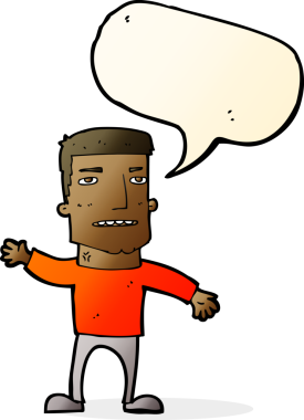 Bir insan tarafından çizilmiş konuşma balonuyla stresli bir adamı sallayan çizgi film.