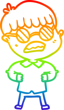 Bir insan tarafından çizilmiş gözlük takan çizgi film çocuğu çizimi.