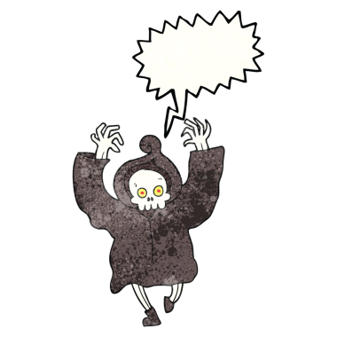 Serbest konuşma balonu, insan tarafından çizilmiş dans eden bir karikatür iskeleti.