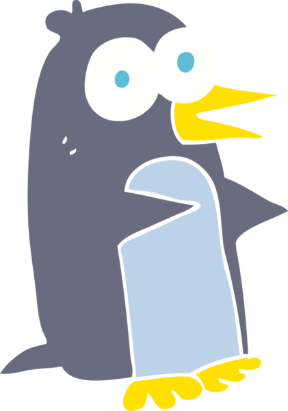 Bir insan tarafından çizilen düz renkli penguen çizimi